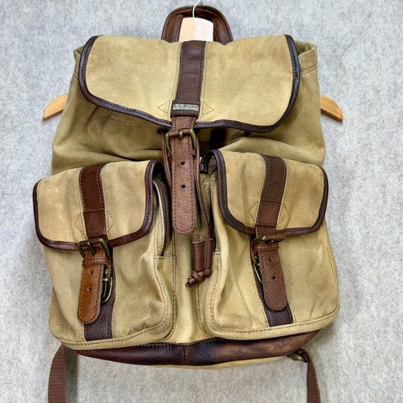 L.L. Bean Other - Vintage LL Bean Continental Rucksack Waxed Canvas Leather Backpack Tan Brown 90s
